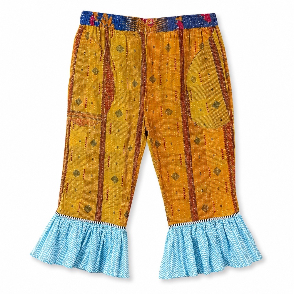 Kantha Patchwork Wide Leg Quilted Bloomer Pants OS Reversible Boho One Of A Kind - Picture 3 of 16